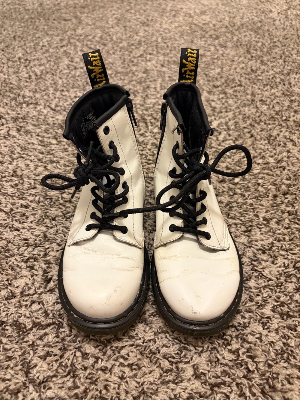 Dr. Martens White and Black Lace-Up Kids Boots